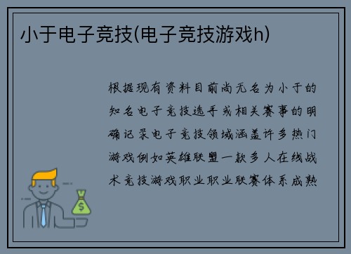 小于电子竞技(电子竞技游戏h)